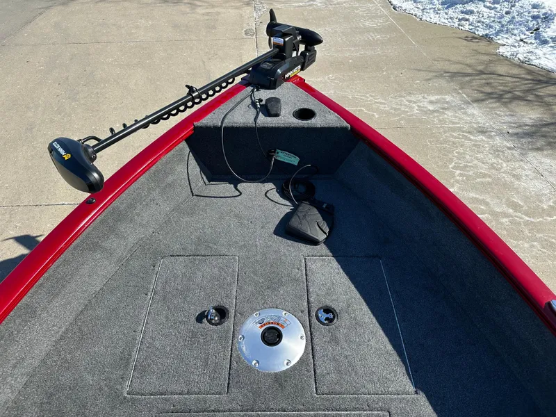 Slide: The Image of 2025 Tracker Super Guide V-16 SC boat with trolling motor on deck. - 3