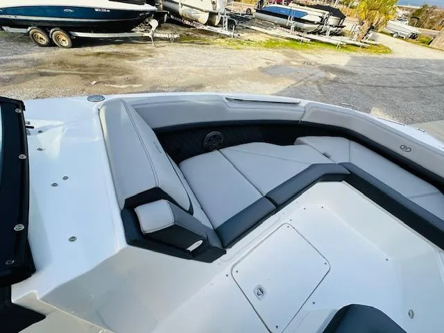 Slide: The Image of 2022 Cobalt R8 boat interior with sleek seating and modern design. - 19