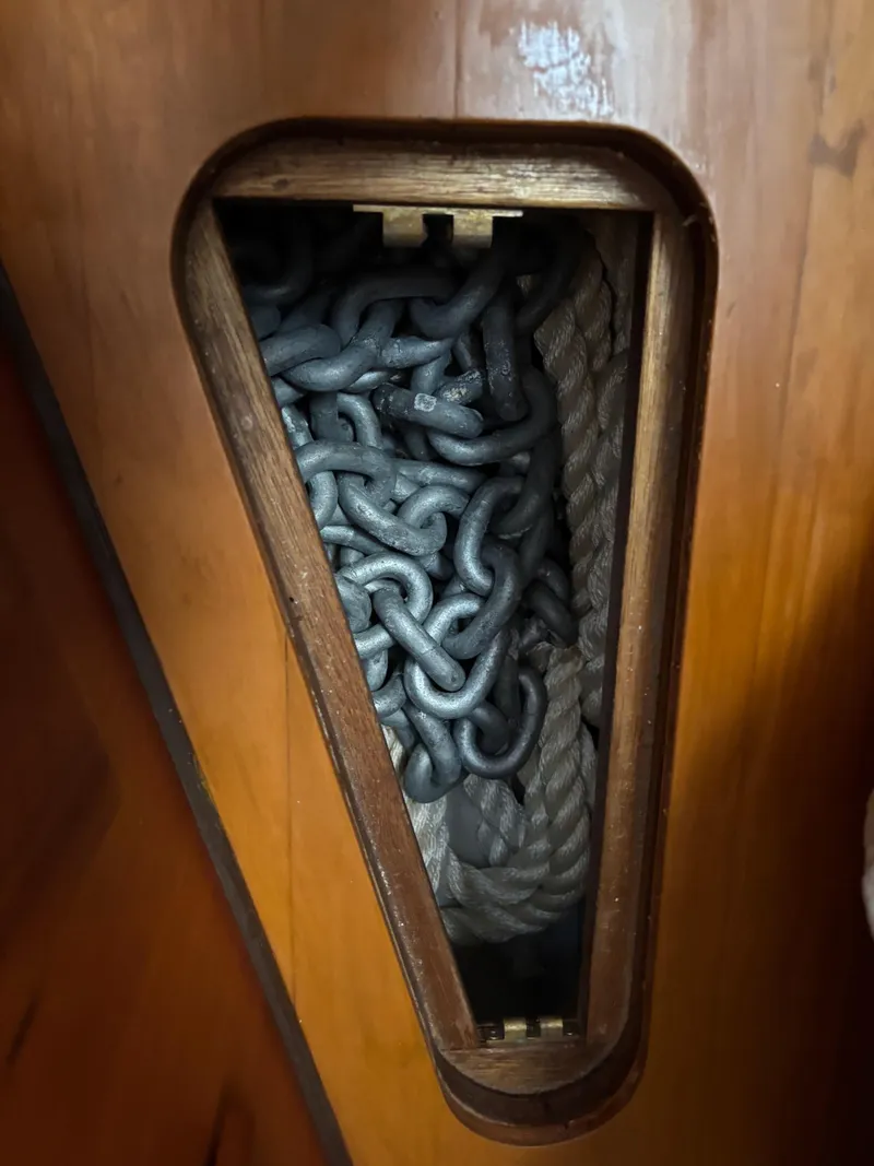 Slide: The Image of Anchor chain and rope storage on 1999 Diesel Duck Trawler. - 41
