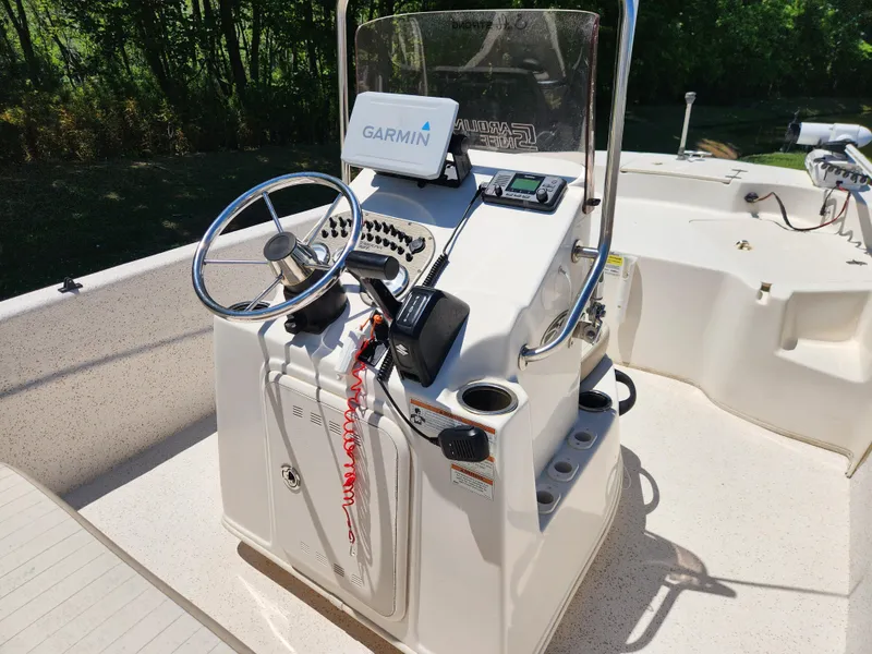 Slide: The Image of 2019 Carolina Skiff 198 DLV boat console with Garmin navigation system. - 10