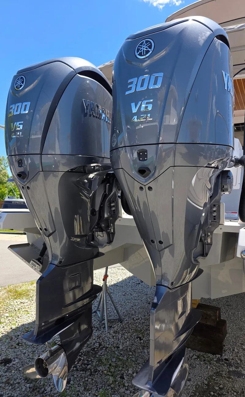 Slide: The Image of Twin Yamaha 300 V6 outboard engines on a 2025 Cutwater C-32 CB boat. - 3