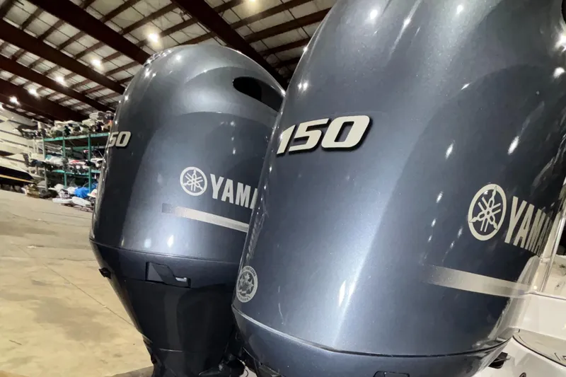 Slide: The Image of Twin Yamaha 150 outboard engines on a 2020 Sea Fox 266 Commander boat. - 24