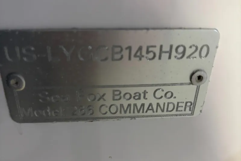 Slide: The Image of Metallic identification plate for 2020 Sea Fox 266 Commander boat model. - 26