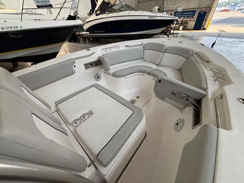 Slide: The Image of 2020 Sea Fox 266 Commander boat interior with cushioned seating and storage compartments. - 7