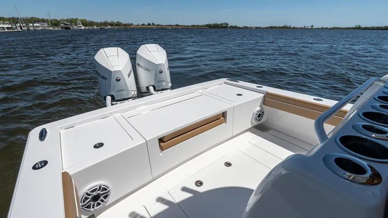 Slide: The Image of 2025 Valhalla Boatworks V-29 Hybrid with dual engines on calm water. - 7