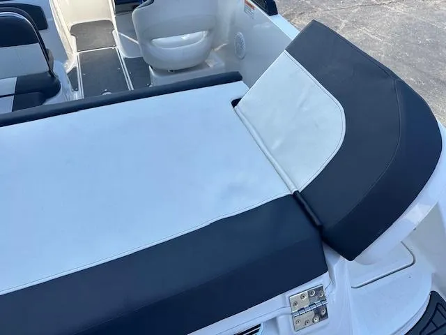 Slide: The Image of 2021 Bayliner VR5 Bowrider I/O boat interior with cushioned seating and sleek design. - 13