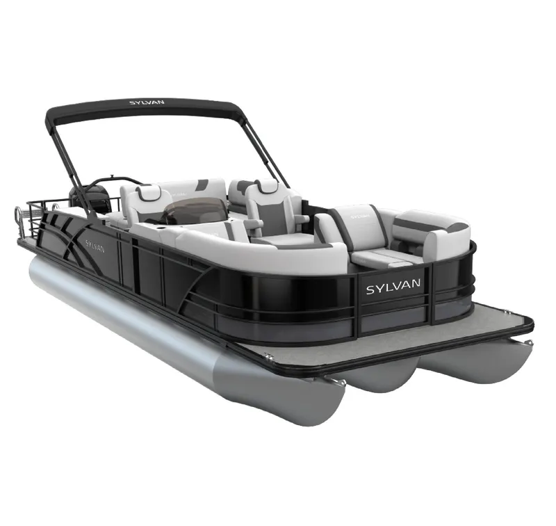 Slide: The Image of 2026 Sylvan L3 CLZ DH pontoon boat with sleek design and comfortable seating. - 9