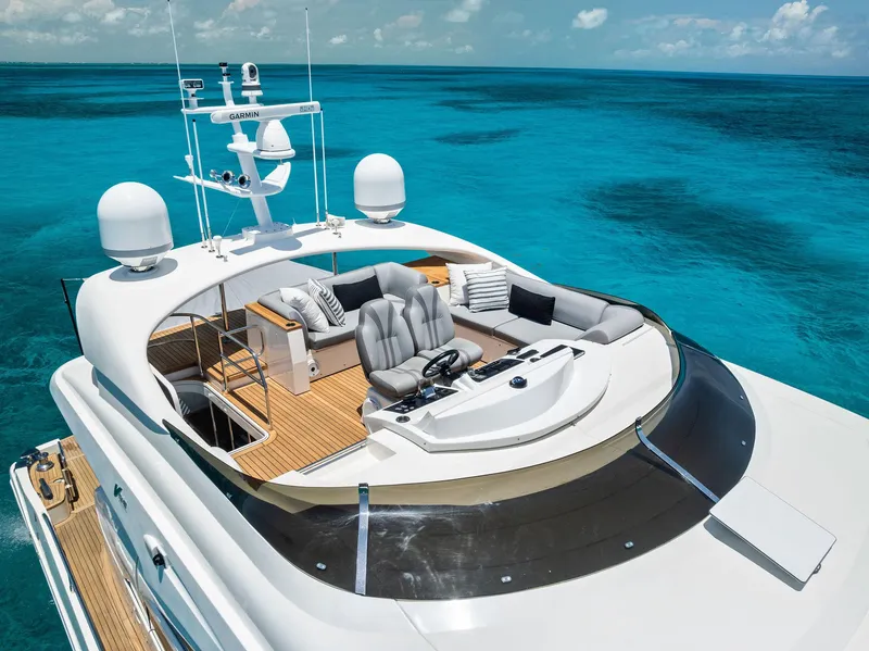 Slide: The Image of Luxurious 2009 Princess Motor Yacht on clear turquoise waters, featuring a spacious deck and seating area. - 20