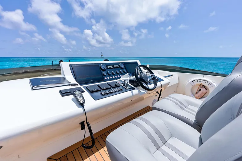 Slide: The Image of Luxurious 2009 Princess Motor Yacht helm with ocean view and modern controls. - 38