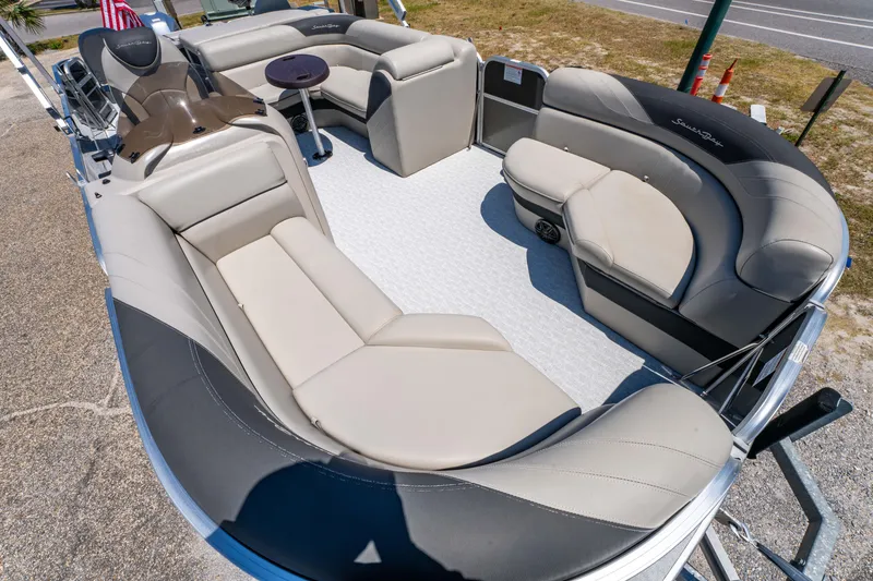 Slide: The Image of Luxurious 2021 South Bay 224FCR pontoon boat with spacious seating and modern design. - 10