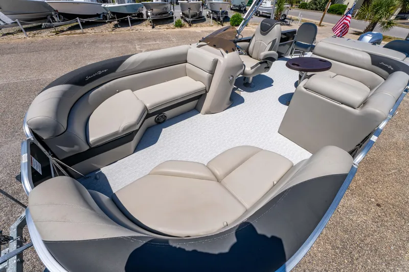 Slide: The Image of 2021 South Bay 224FCR pontoon boat with spacious seating and modern design. - 11