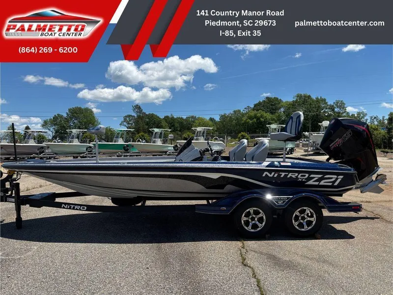Slide: The Image of 2025 Nitro Z21 XL boat on trailer at Palmetto Boat Center, Piedmont, SC. - 2