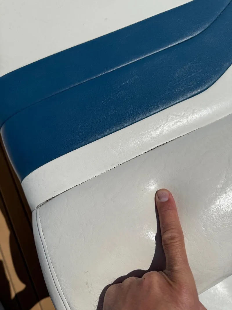Slide: The Image of Close-up of blue and white upholstery on a 2008 Regal 2750 boat. - 6