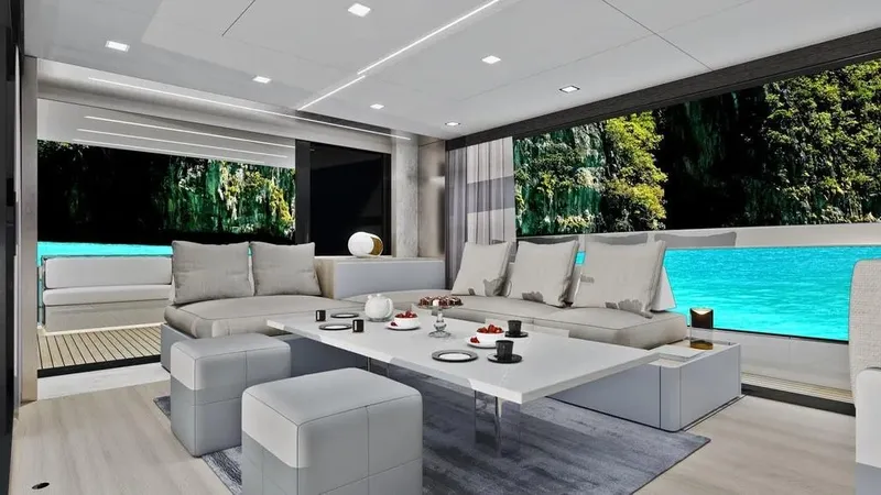 Slide: The Image of Luxurious interior of 2026 Ladenstein L48 MIAMI yacht with scenic ocean view. - 14