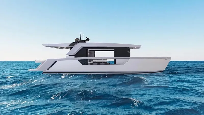 Slide: The Image of 2026 Ladenstein L48 MIAMI yacht cruising on open sea under clear blue sky. - 21
