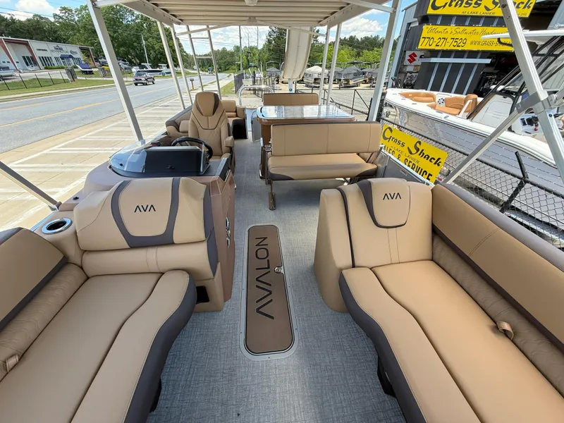 Slide: The Image of 2025 Avalon Catalina Entertainer Funship interior with luxurious seating and modern design. - 12