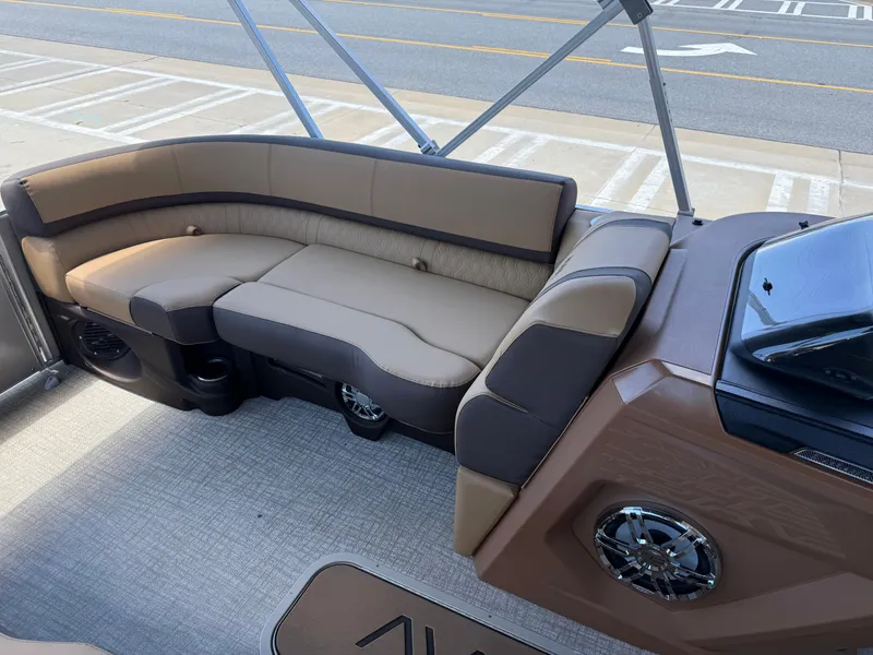 Slide: The Image of 2025 Avalon Catalina Entertainer Funship interior with plush seating and modern design. - 17