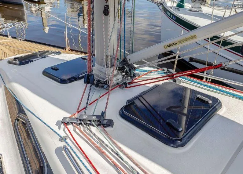 Slide: The Image of Deck of 2000 X-Yachts X-362 Sport sailboat with rigging and hatches. - 4