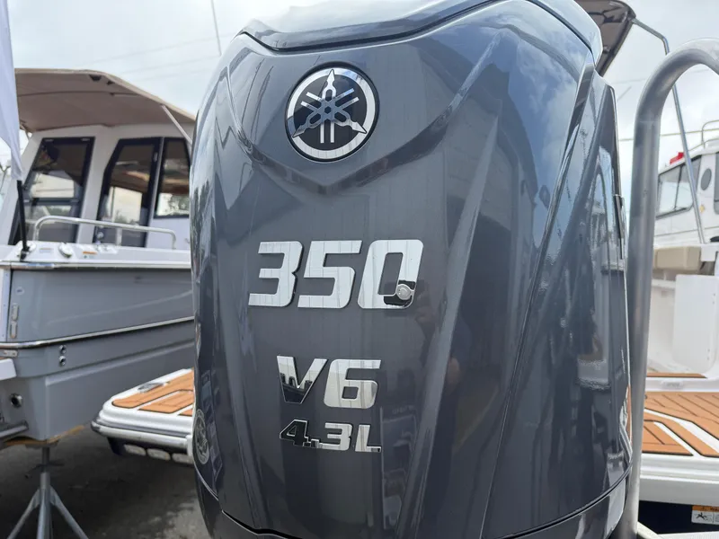 Slide: The Image of Yamaha 350 V6 4.3L engine on 2025 Ranger Tugs R-27 boat. - 3