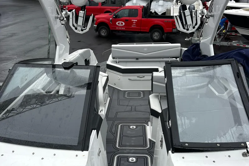 Slide: The Image of 2022 Cobalt R8 Surf boat interior with sleek design and modern features. - 28