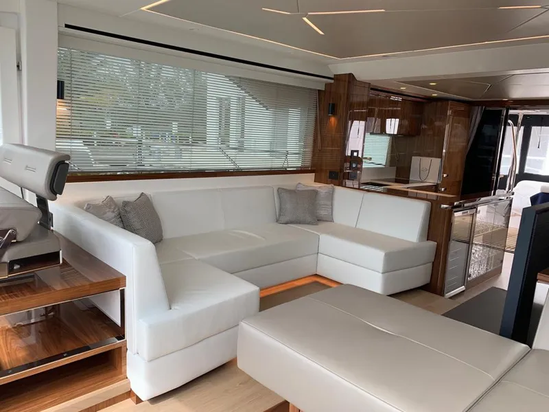 Slide: The Image of Luxurious interior of 2020 Sunseeker Manhattan 68 yacht with white leather seating and modern design. - 11