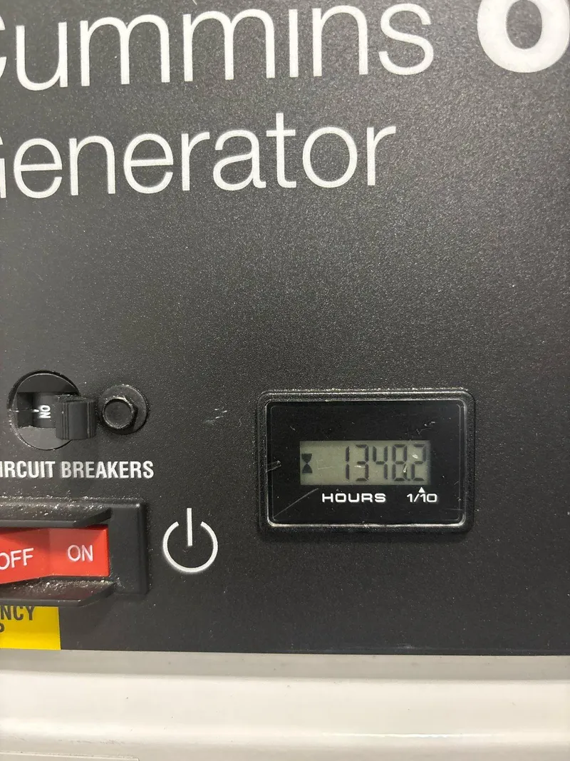 Slide: The Image of Cummins generator panel showing 1348.2 hours, Sunseeker Manhattan 68, 2020 model. - 41