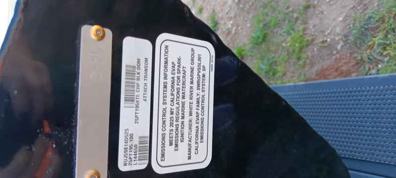 Slide: The Image of Emissions control label on 2025 Tracker Pro Team 195 Tournament Edition boat. - 18
