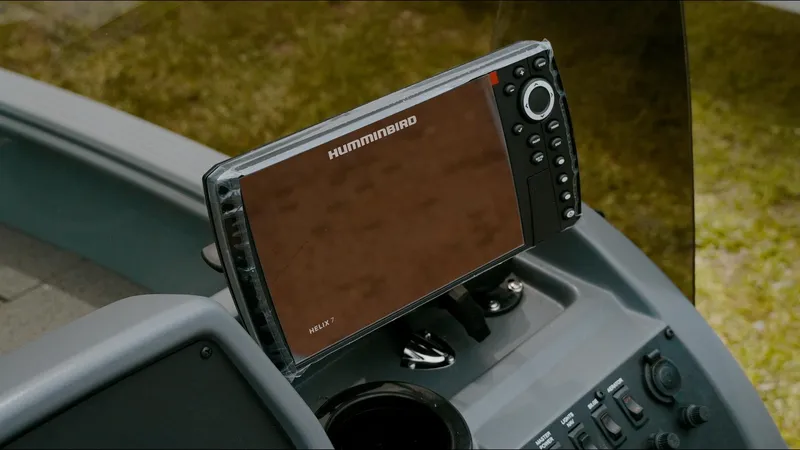 Slide: The Image of Fishfinder display on G3 Guide V187 T boat dashboard, 2025 model. - 2