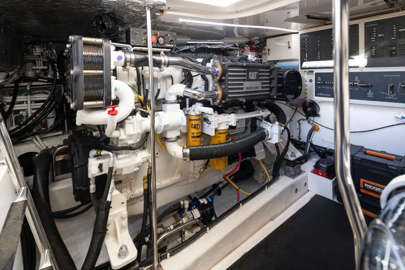 Slide: The Image of Engine room of 2005 Tiara Yachts 5200 Sovran Salon, featuring CAT marine engine. - 45