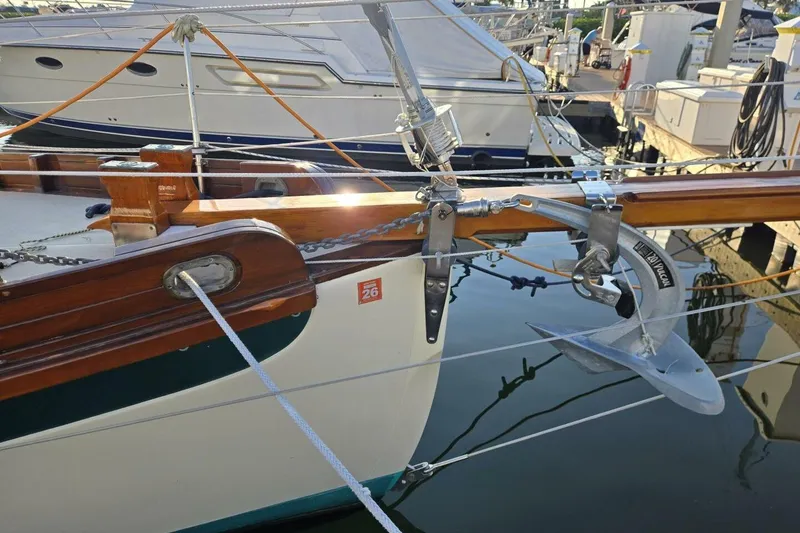 Slide: The Image of Bristol Channel Cutter 1994 Sam L Morse BCC 28 with anchor at marina. - 13