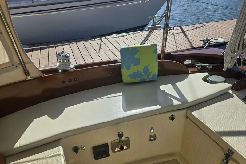 Slide: The Image of Cockpit of 1994 Bristol Channel Cutter Sam L Morse BCC 28 with floral cushion. - 17
