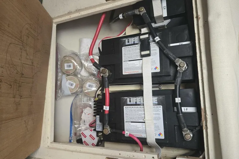 Slide: The Image of Battery compartment of 1994 Bristol Channel Cutter Sam L Morse BCC 28 with Lifeline batteries. - 29