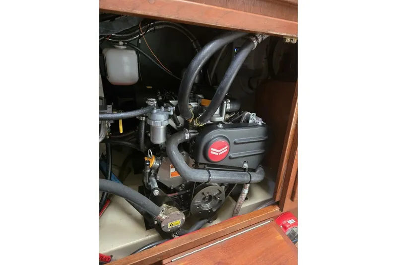 Slide: The Image of Engine compartment of a 1994 Bristol Channel Cutter Sam L Morse BCC 28 sailboat. - 37