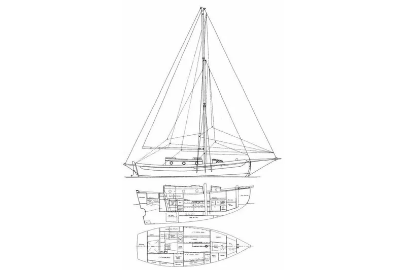 Slide: The Image of Blueprint of 1994 Bristol Channel Cutter Sam L Morse BCC 28 sailboat design. - 38