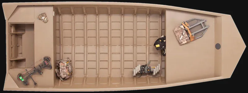 Slide: The Image of Top view of 2025 G3 1860VBW boat interior with hunting gear and equipment. - 5