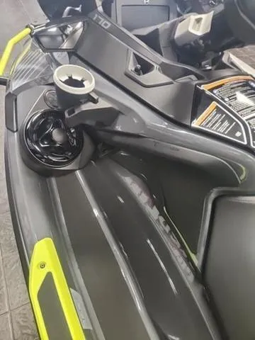Slide: The Image of 2025 Sea-Doo Waverunner Explorer Pro, sleek design with black and yellow accents. - 9