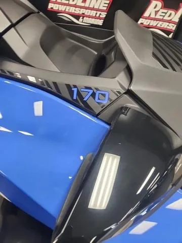 Slide: The Image of 2025 Sea-Doo Waverunner Wake 170, blue and black design, showcased at Redline Powersports. - 14