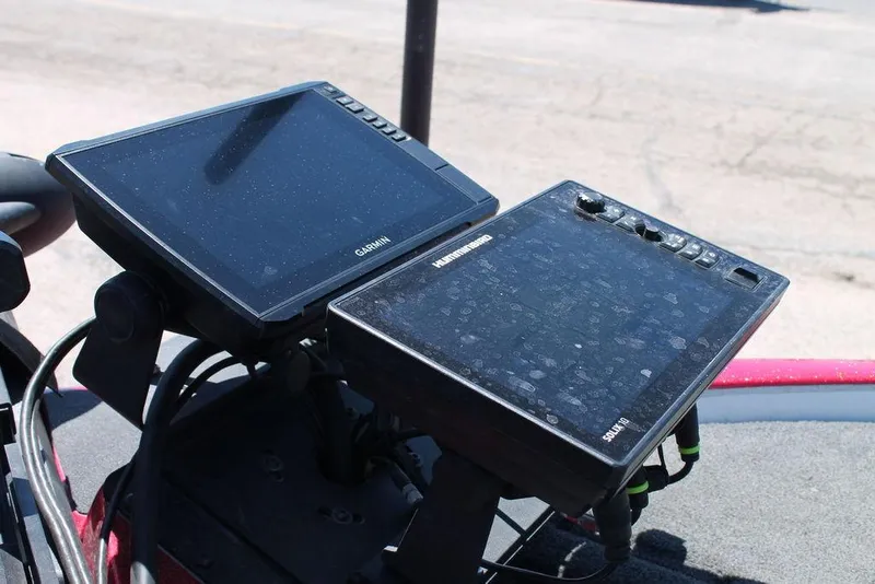 Slide: The Image of Dual marine displays on a 2019 Skeeter FX21 LE boat dashboard. - 9