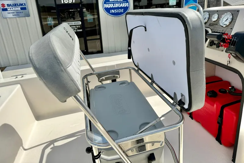 Slide: The Image of 2025 Carolina Skiff E18 JVX CC boat interior with seating and storage. - 47