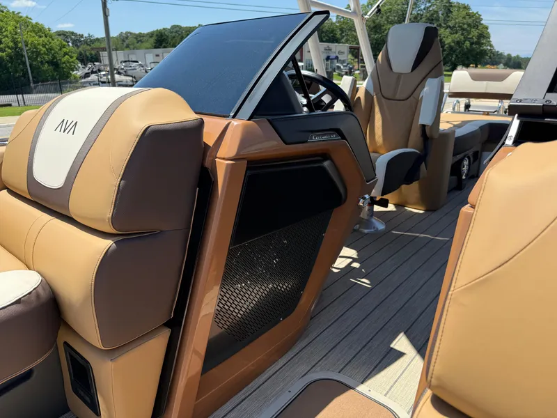 Slide: The Image of 2025 Avalon Catalina Quad Lounger Windshield interior with luxurious seating and modern design. - 19
