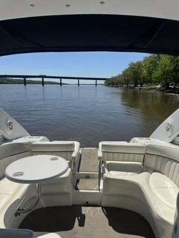 Slide: The Image of Cobalt 360 boat interior with river view and bridge, 2003 model. - 9