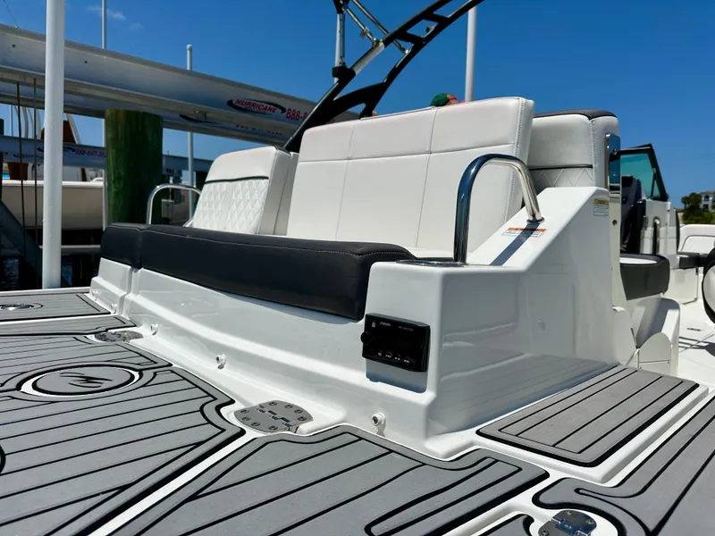 Slide: The Image of 2019 Monterey M45 boat with sleek seating and modern deck design. - 13