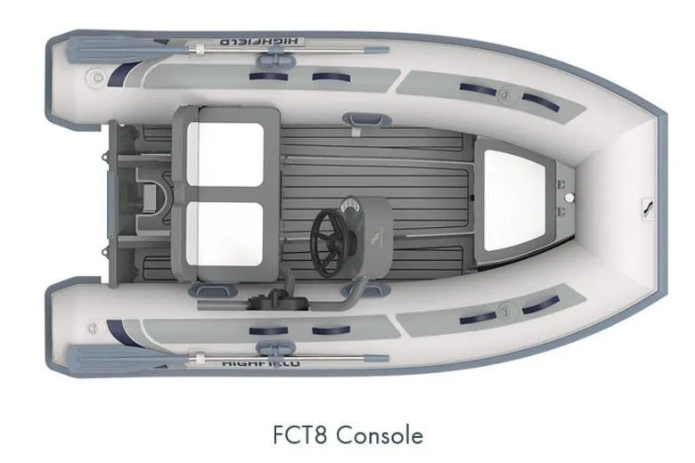 Slide: The Image of 2025 Highfield Classic 310 boat with FCT8 console, top view. - 5