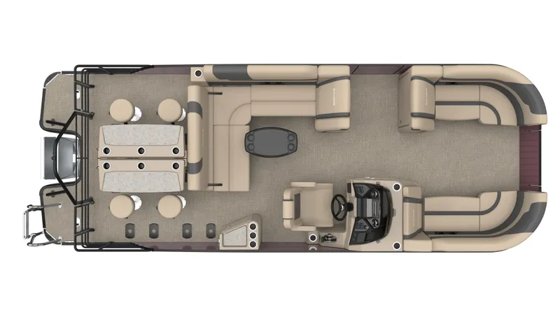 Slide: The Image of 2026 Sylvan L3 DLZ Bar pontoon boat interior layout with seating and bar area. - 5