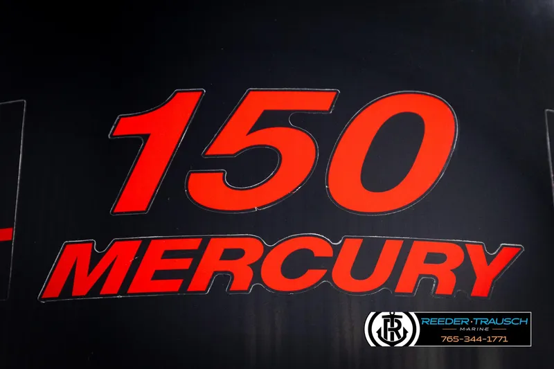 Slide: The Image of Red '150 Mercury' logo on black background, Ranger R81 2001 model branding. - 48