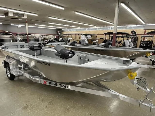Slide: The Image of 2025 XTREME BOATS Brute 1754SS Tunnel displayed indoors on trailer. - 3