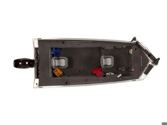 Slide: The Image of Top view of 2025 Lowe Skorpion SS fishing boat with seating and storage compartments. - 1