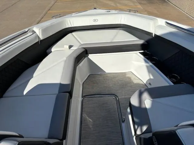 Slide: The Image of Luxurious interior of a 2021 Cobalt R8 boat with sleek seating and modern design. - 14