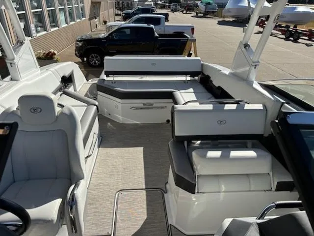 Slide: The Image of 2021 Cobalt R8 boat interior with luxurious seating and modern design. - 17
