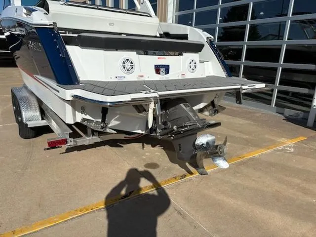 Slide: The Image of 2021 Cobalt R8 boat rear view with propeller and swim platform. - 19